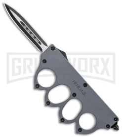 Atomic 1918 Gray OTF Automatic Knuckle Knife - Dagger Two-Tone