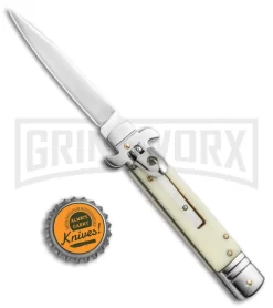 8" Leverlock Sim Ivory Automatic Knife - Bayonet Satin Plain -Knives Sale Online Shop 7.625in Leverlock Sim Ivory Bayo GBS1875 BP 19558 jr bottlecap large