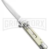 8" Leverlock Sim Ivory Automatic Knife - Bayonet Satin Plain