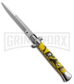 SKM 9" Italian Stiletto Yellow Swirl Killer Bee Automatic Knife - Bayonet