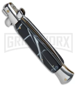 9.5" Anomaly Stiletto Black Swirl Automatic Knife - Satin Plain -Knives Sale Online Shop 9.5in Anomaly Stiletto Black Swirl Auto Satin Plain A155CL BP 22467 jr side large