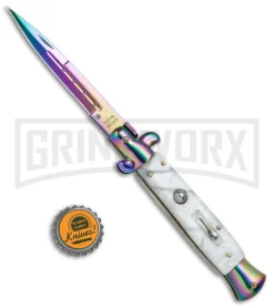 9.5" Anomaly Stiletto Sim Pearl Automatic Knife - Bayonet Spectrum Plain -Knives Sale Online Shop 9.5in Anomaly Stiletto Sim Pearl Bayo Spectrum Plain A155DLR BP 22821 jr bottlecap large
