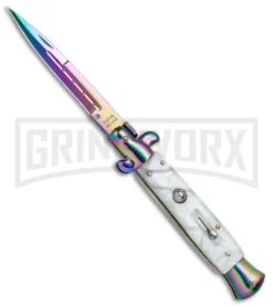 9.5" Anomaly Stiletto Sim Pearl Automatic Knife - Bayonet Spectrum Plain