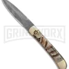 9" Damascus Leverlock Stag Automatic Knife - Dagger Damascus Plain