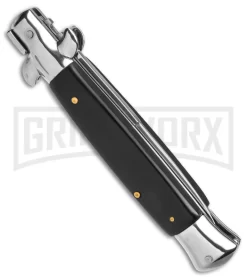 9" Anomaly Stiletto Black Pearlex Automatic Knife - Satin Bayo -Knives Sale Online Shop 9in anomaly stiletto black pearlex ak satin bayo gx 4255 td side large