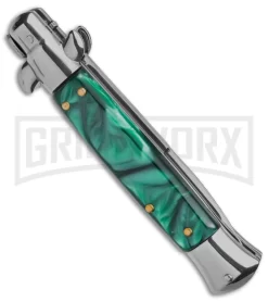 9" Anomaly Stiletto Green Pearlex Automatic Knife - Satin Bayonet -Knives Sale Online Shop 9in anomaly stiletto green pearlex automatic knife satin bayonet gx 6095 td side large