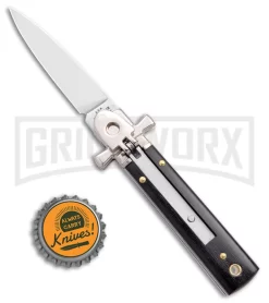 AGA 6" Lever Lock Ebony Wood Automatic Knife W/Cross Bolsters - Polish Plain -Knives Sale Online Shop AGA 6in LL Ebony Wood Auto Cross Bolsters Satin BHQ 177247 jr bottlecap large