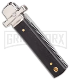 AGA 6" Lever Lock Ebony Wood Automatic Knife W/Cross Bolsters - Polish Plain -Knives Sale Online Shop AGA 6in LL Ebony Wood Auto Cross Bolsters Satin BHQ 177247 jr side large