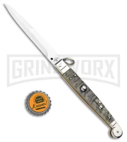A.G.A. Campolin 9" Ram Horn Sicilian Ring Pull Automatic Knife - Bayonet -Knives Sale Online Shop AGA Camplin 9in Sicilian Ring Pull Auto Ram Horn Satin Bayo BHQ 100997 jr bottlecap large