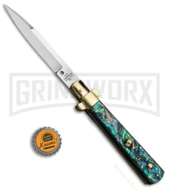 AGA Campolin 10" Abalone Frosolone Stiletto Automatic Knife - Bayonet -Knives Sale Online Shop AGA Campolin 10in Frosolone Bayo Stiletto Abalone Polish BHQ 71498 jr bottlecap large