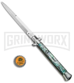 AGA Campolin 11" 2017 Italian Picklock Abalone Automatic Knife - Bayonet -Knives Sale Online Shop AGA Campolin 11in Picklock Italian Stiletto Abalone Satin BHQ 78223 jr bottlecap 2 large