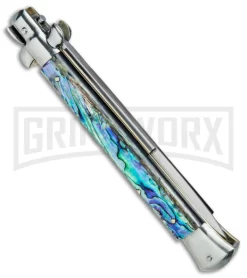 AGA Campolin 11" 2017 Italian Picklock Abalone Automatic Knife - Bayonet -Knives Sale Online Shop AGA Campolin 11in Picklock Italian Stiletto Abalone Satin BHQ 78223 jr side large