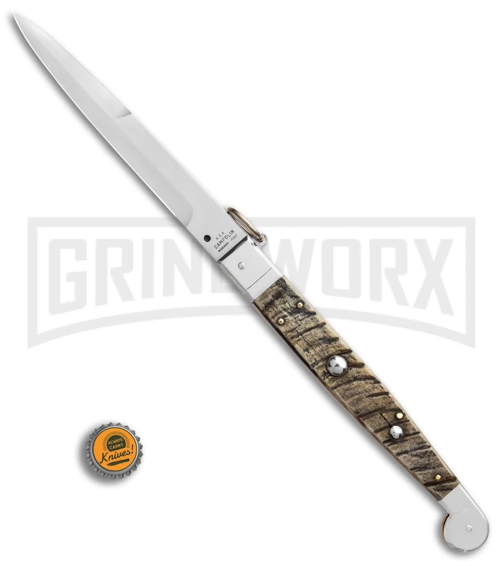 A.G.A. Campolin 16" Ram Horn Sicilian Ring Pull Automatic Knife - Bayonet 4 A.G.A. Campolin 16" Ram Horn Sicilian Ring Pull Automatic Knife - Bayonet - Image 4