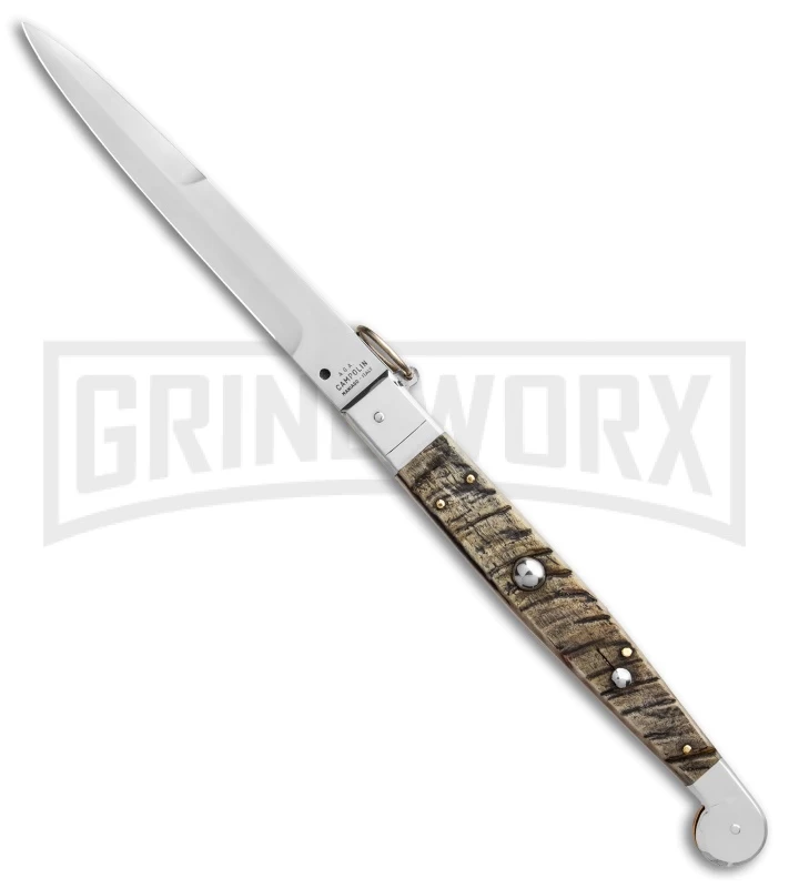 A.G.A. Campolin 16" Ram Horn Sicilian Ring Pull Automatic Knife - Bayonet 1 A.G.A. Campolin 16" Ram Horn Sicilian Ring Pull Automatic Knife - Bayonet