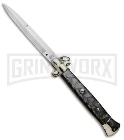 A.G.A. Campolin 18" Italian Stiletto Gray Ring Pull Automatic Knife - Bayo Satin