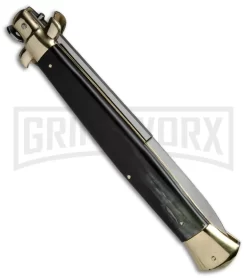 A.G.A. Campolin 18" Brazilian Horn/Brass Italian Stiletto Auto Knife - Bayonet -Knives Sale Online Shop AGA Campolin 18in Stiletto Bayo Brazilian Horn Brass BP 19243 jr side large