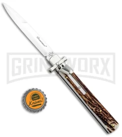 A.G.A. Campolin 9" Dominus Stag Leverlock Automatic Knife - Satin 7 A.G.A. Campolin 9" Dominus Stag Leverlock Automatic Knife - Satin -Knives Sale Online Shop AGA Campolin 9in Dominus LL Auto Stag Satin GO DOM23 HB BHQ 97992 jr bottlecap large