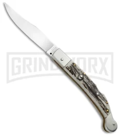 AGA Campolin Sahara Stag Italian Stiletto Automatic Knife - Mirror Plain