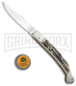 AGA Campolin Sahara Stag Italian Stiletto Automatic Knife - Mirror Plain -Knives Sale Online Shop AGA Campolin 9in Sahara Italian Stiletto LB Stag Mirror BHQ 74051 jr bottlecap 2 large
