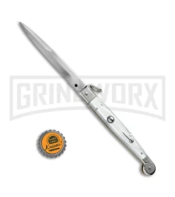 A.G.A. Campolin 9" Sicilian Ring Pull White Pearlex Automatic Knife - Bayonet -Knives Sale Online Shop AGA Campolin 9in Sicilian White Pearlex Ring Pull Bayo BP 19445 jr bottlecap large