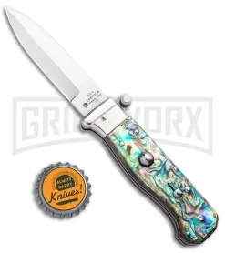 AGA Campolin Piccolo Abalone Italian Automatic Knife - Satin Plain -Knives Sale Online Shop AGA Campolin Piccolo Italian Stiletto Auto Abalone Satin BHQ 92868 jr bottlecap large