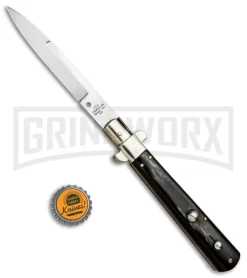 AGA Campolin 11" Frosolone Brazilian Horn Stiletto Automatic Knife - Bayonet -Knives Sale Online Shop AGA Frosolone Brazilian Nickel 11in Bayo BP 29291 jr bottlecap large
