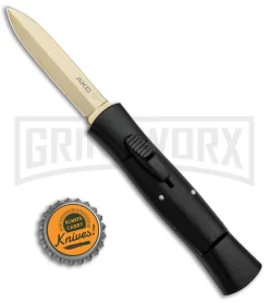 AKC 007 Concord Black OTF Automatic Knife - Dagger Gold Plain -Knives Sale Online Shop AKC 007 Concord Dagger OTF Auto Black Gold BP 28946 jr bottlecap large