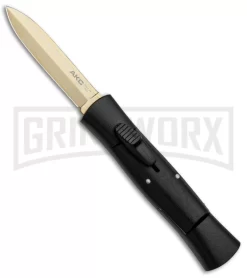 AKC 007 Concord Black OTF Automatic Knife - Dagger Gold Plain
