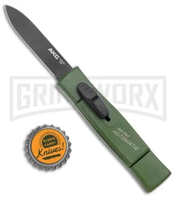 AKC Minion Concord Green OTF Automatic Knife - Spear Point Plain -Knives Sale Online Shop AKC 007 Mini Concord OTF Auto NATO Green Black BHQ 135713 jr bottlecap large