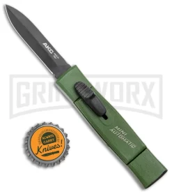 AKC Minion Nato Green OTF Automatic Knife - Dagger Black Plain -Knives Sale Online Shop AKC 007 Mini Concord OTF Auto NATO Green Dagger Black BHQ 135714 jr bottlecap large