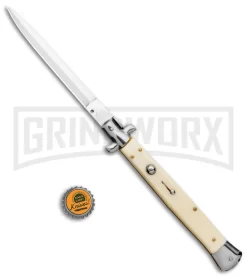 AKC 13" Sim Ivory Acrylic Automatic Italian Dagger Stiletto (Satin Plain) 9 AKC 13" Sim Ivory Acrylic Automatic Italian Dagger Stiletto (Satin Plain) -Knives Sale Online Shop AKC 13in Sim Ivory Handle Auto Stiletto Dagger GX 2387 jr bottlecap large
