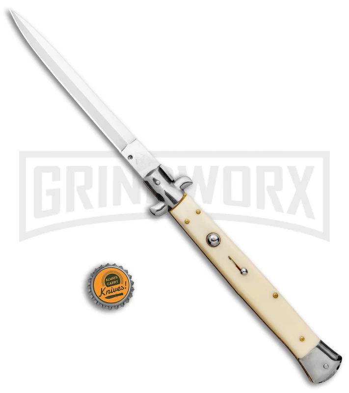AKC 13" Sim Ivory Acrylic Automatic Italian Dagger Stiletto (Satin Plain) 5 AKC 13" Sim Ivory Acrylic Automatic Italian Dagger Stiletto (Satin Plain) - Image 5