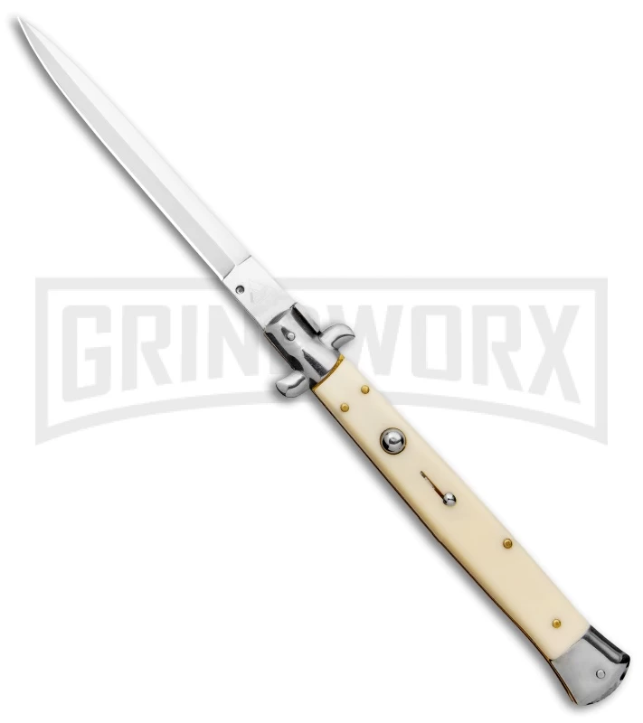 AKC 13" Sim Ivory Acrylic Automatic Italian Dagger Stiletto (Satin Plain) 1 AKC 13" Sim Ivory Acrylic Automatic Italian Dagger Stiletto (Satin Plain)