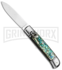 AKC 8" Italian Stiletto Leverlock Abalone Automatic Knife - Flat