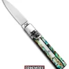 AKC 6" Mini Classic Lever Lock Abalone Automatic Knife - Satin Plain