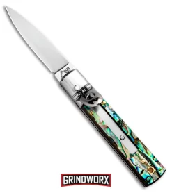 AKC 6" Mini Classic Lever Lock Abalone Automatic Knife - Satin Plain