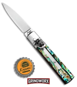 AKC 6" Mini Classic Lever Lock Abalone Automatic Knife - Satin Plain -Knives Sale Online Shop AKC Classic Lever Lock Abalone BHQ 94620 ns.bottlecap large