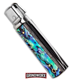 AKC 6" Mini Classic Lever Lock Abalone Automatic Knife - Satin Plain -Knives Sale Online Shop AKC Classic Lever Lock Abalone BHQ 94620 ns.side large