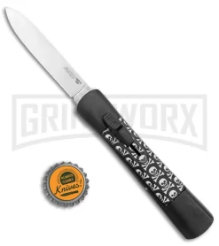 AKC Concord Jolly Roger OTF Automatic Knife - Flat Grind Satin Plain -Knives Sale Online Shop AKC Concord OTF Auto Jolly Roger Satin BHQ 135716 jr bottlecap large
