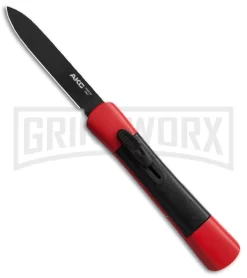 AKC Concord Red/Black OTF Automatic Knife - Flat Grind Black Plain