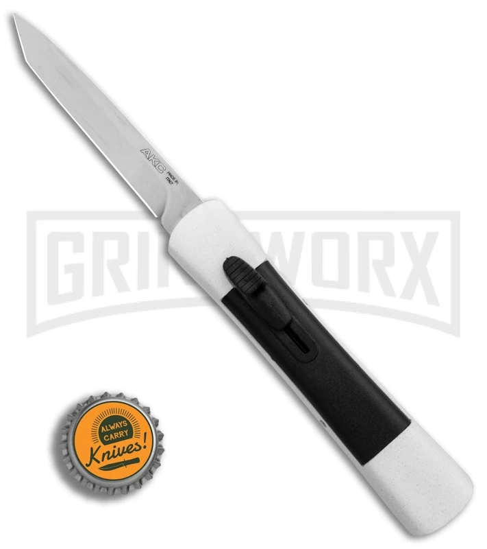 AKC Concord White/Black OTF Automatic Knife - Tanto Satin Plain 4 AKC Concord White/Black OTF Automatic Knife - Tanto Satin Plain - Image 4