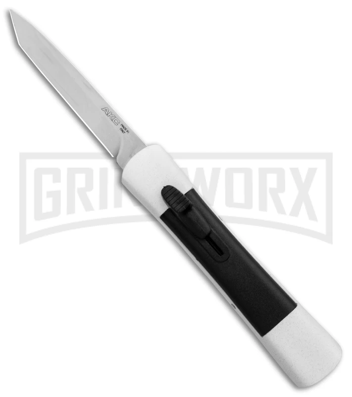 AKC Concord White/Black OTF Automatic Knife - Tanto Satin Plain 1 AKC Concord White/Black OTF Automatic Knife - Tanto Satin Plain