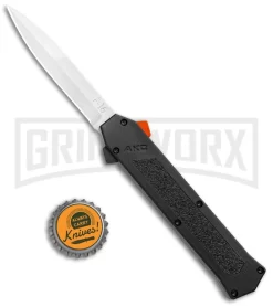 AKC F-16 Black D/A OTF Automatic Knife + Orange Button - Bayo Satin Plain -Knives Sale Online Shop AKC F 16 DA Bayo OTF Auto Black Orange Button Satin BHQ 102935 jr bottlecap large