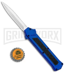 AKC F-16 Blue D/A OTF Automatic Knife - Dagger Satin Plain -Knives Sale Online Shop AKC F 16 DA Dagger OTF Blue Satin BHQ 93753 jr bottlecap large
