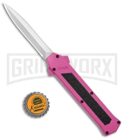AKC F-16 Pink D/A OTF Automatic Knife - Dagger Satin Plain -Knives Sale Online Shop AKC F 16 Pink DA OTF Auto Dagger Satin GX 37627 jr bottlecap large