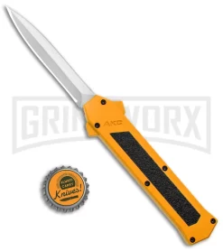 AKC F-16 Yellow D/A OTF Automatic Knife - Dagger Satin Plain -Knives Sale Online Shop AKC F 16 Yellow DA OTF Auto Dagger Satin GX 37626 jr bottlecap large