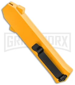 AKC F-16 Yellow D/A OTF Automatic Knife - Dagger Satin Plain -Knives Sale Online Shop AKC F 16 Yellow DA OTF Auto Dagger Satin GX 37626 jr side large