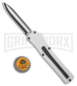AKC F-20 White Aluminum D/A Drop Point OTF Automatic Knife - Two Tone Plain -Knives Sale Online Shop AKC F 20 DA DP OTF Auto White Aluminum TT BHQ 179282 jr bottlecap large