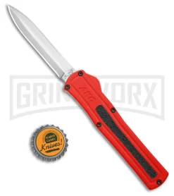 AKC F-20 Red Aluminum DBL Dagger OTF Automatic Knife - Satin Plain -Knives Sale Online Shop AKC F 20 DA Dagger OTF Auto Red Aluminum Satin BHQ 179208 jr bottlecap large