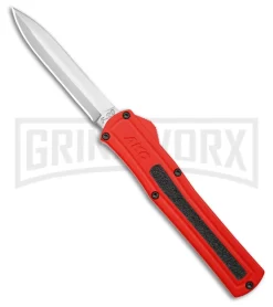 AKC F-20 Red Aluminum DBL Dagger OTF Automatic Knife - Satin Plain